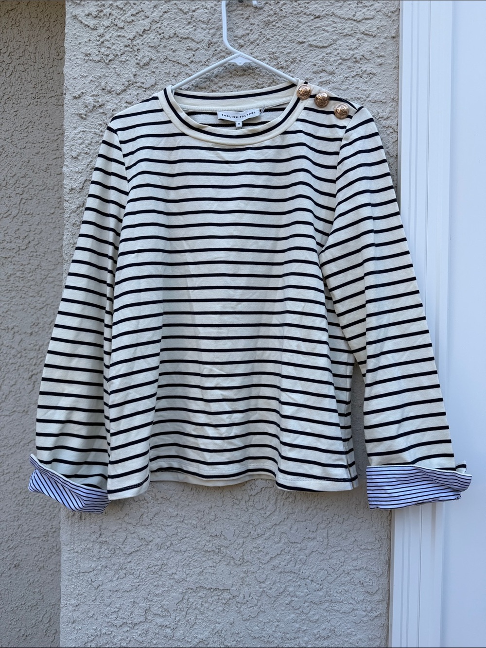 English Factory Women's Breton Cream Blue Striped L/S Shirt Size M NWT